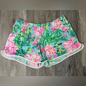 Lilly Pulitzer knit pajama shorts, pink green & blue, size women’s XS.